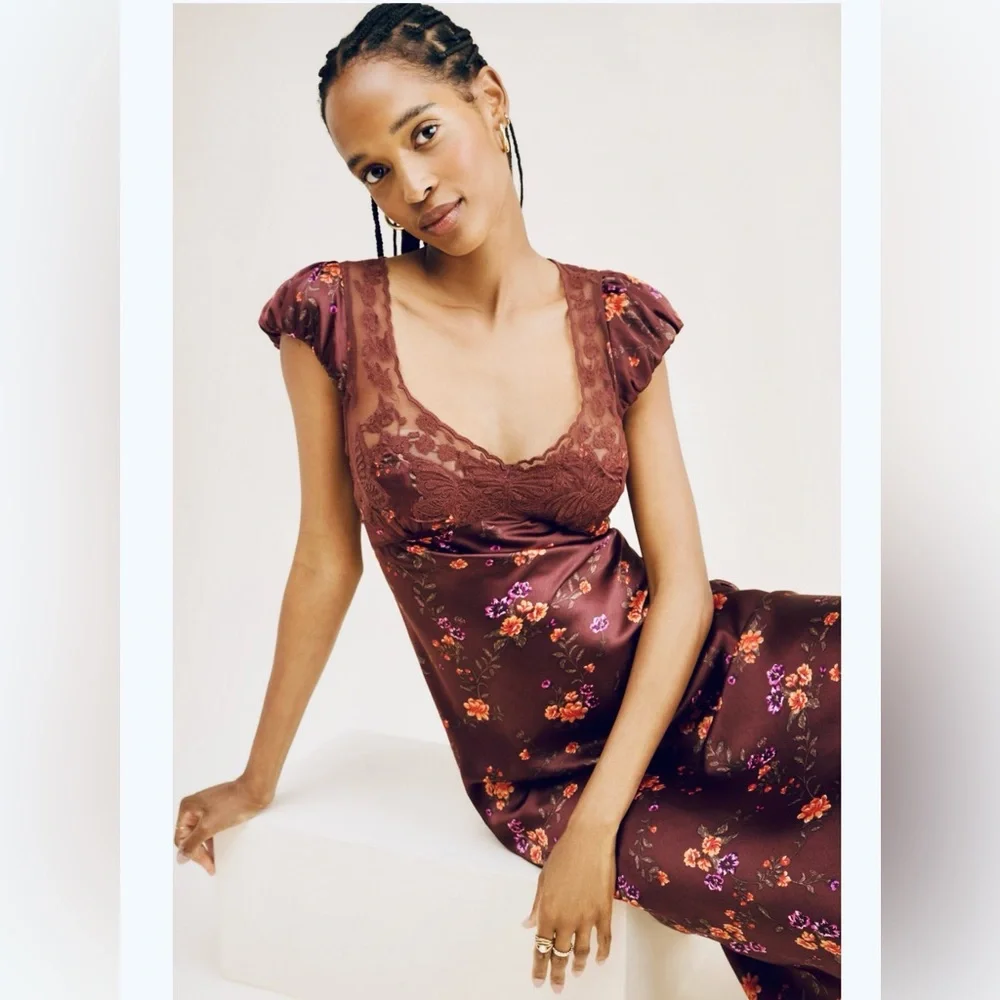 Free People Butterfly Babe Cutout Lace Maxi Dress - Floral Brown - Picture 5 of 15
